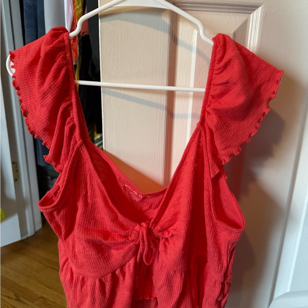American Eagle Outfitters Pink Ruffle Sleeve Tie-Front Tank